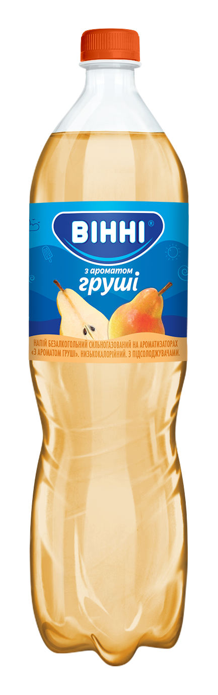 Напій б/а сильногазований на ароматизаторах низькокалорійний «З ароматом Груші» ТМ «ВІННІ» 1,5 л, на підсолоджувачі
